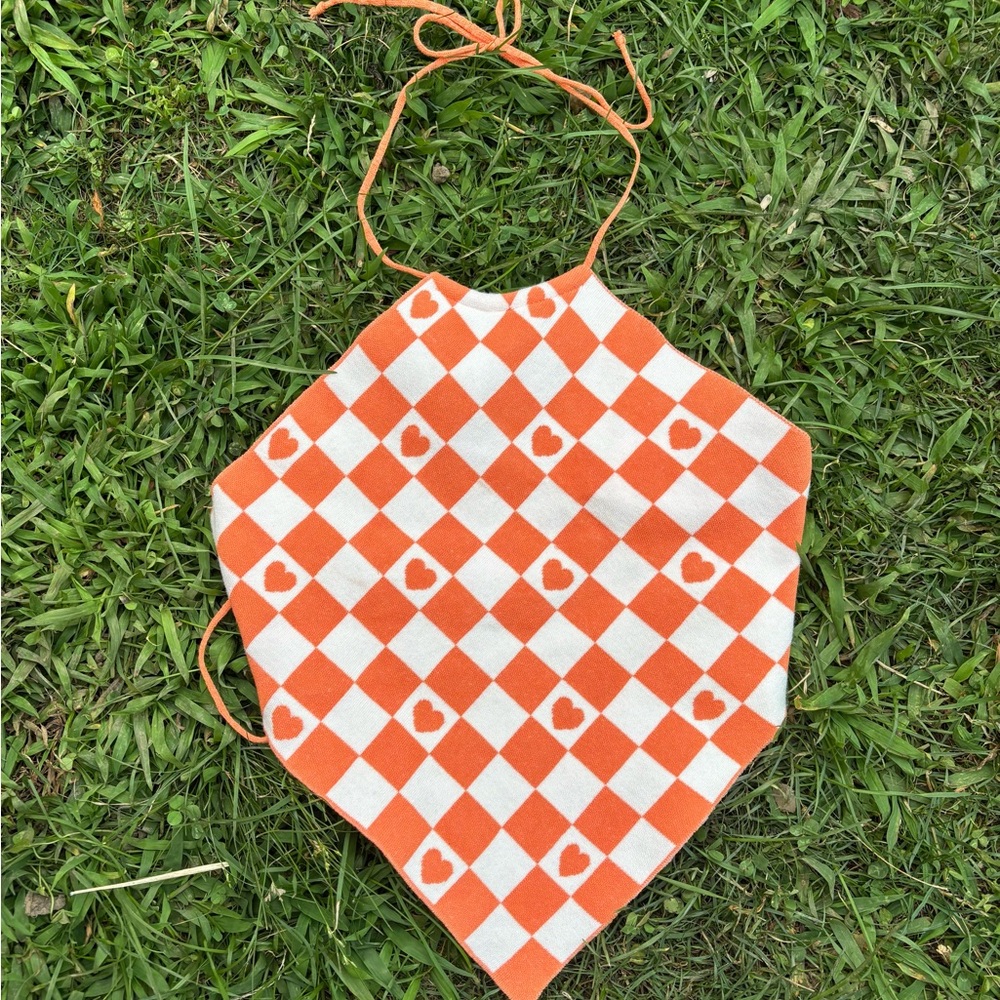 Orange and White Checkered Bandana top debut